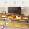 Bestier 70 in. Mid-century TV Stand Fits TV up to 75 in. with LED Light Sliding Door and 4 Open Shelves Walnut USTHDCZUS-T017B-ANCABT-M