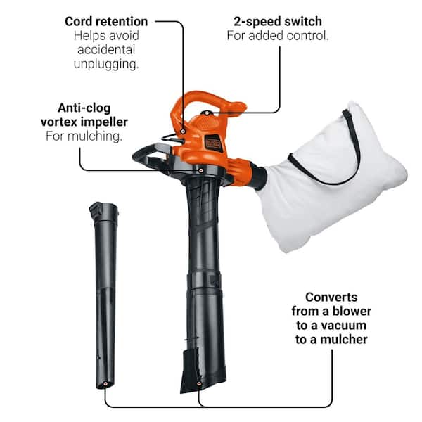 12 AMP 230 MPH 385 CFM Corded Electric 3-In-1 Handheld Leaf Blower, Vacuum & Mulcher with Tool Free Switchover