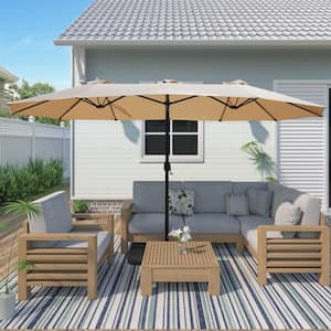 15 x 9 ft. Large Double Sided Market Rectangular Outdoor Patio Umbrella in Tan