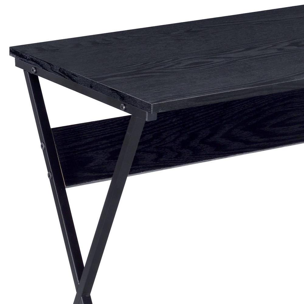Zafiri Executive Black Wood Desk with Drawer and X-Shaped Base