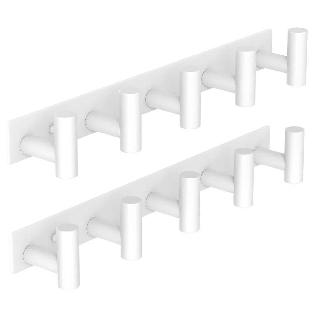 Angel Sar 2-Pack White Wall Mounted Coat Rack with 5 Hooks for Robes ...