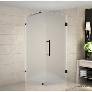 Aquadica 32 in. x 32 in. x 72 in. Frameless Hinged Corner Shower Enclosure with Frosted Glass in Bronze