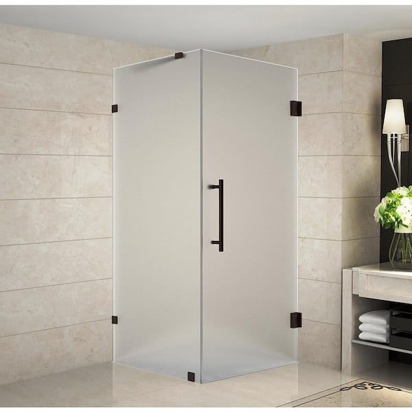 Aston Aquadica 38 in. x 38 in. x 72 in. Frameless Hinged Corner Shower Enclosure with Frosted Glass in Bronze