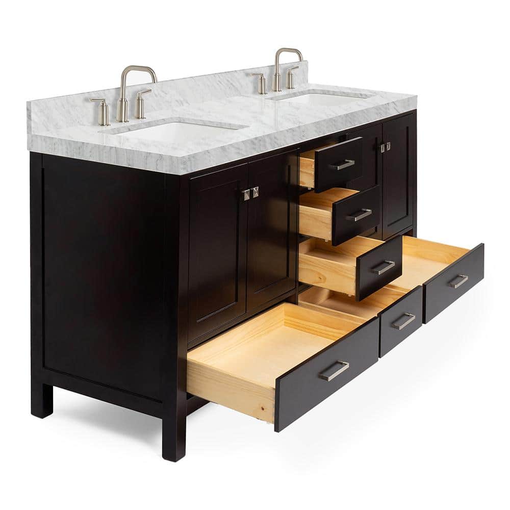 Espresso Wood Double Freestanding Vanity with Carrara Marble Top