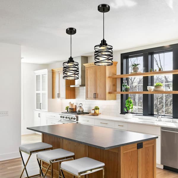 Jasslynn 60 Watt 1 Light Black Modern Pendant Light with Cylinder Clear Glass Shade for Living Room Foyer