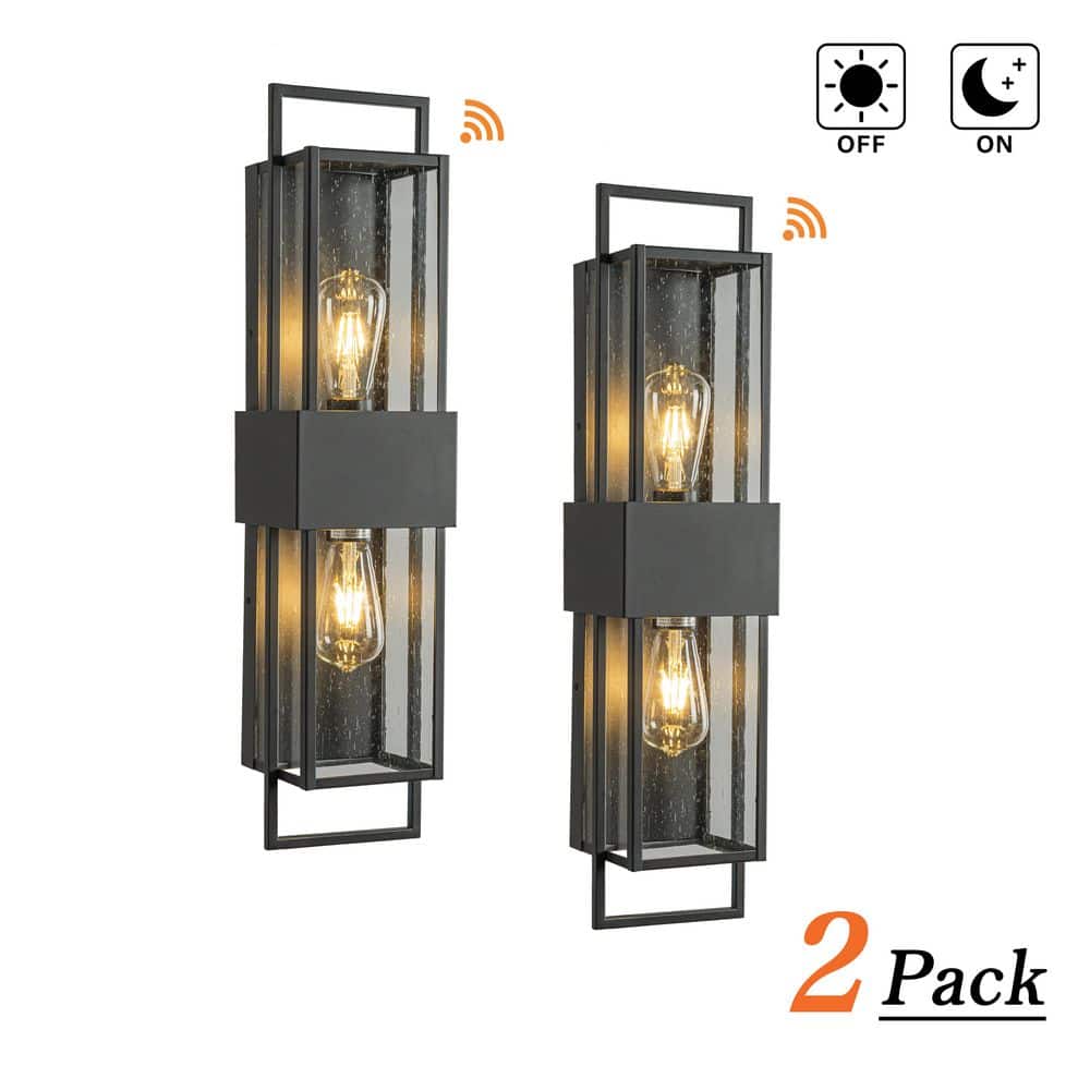 H26 in. 2-Light Modern Outdoor Wall Light with Dusk to Dawn Sensor Exterior Lantern with Seeded Glass (2-Pack) price history on PriceWatchPro