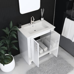 Austin 30 in. W x 20 in. D Bath Vanity in Glossy White with Acrylic Vanity Top in White with White Basin