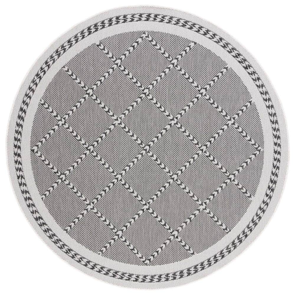SAFAVIEH Courtyard Black/Ivory 7 ft. Round Border Diamond Indoor ...