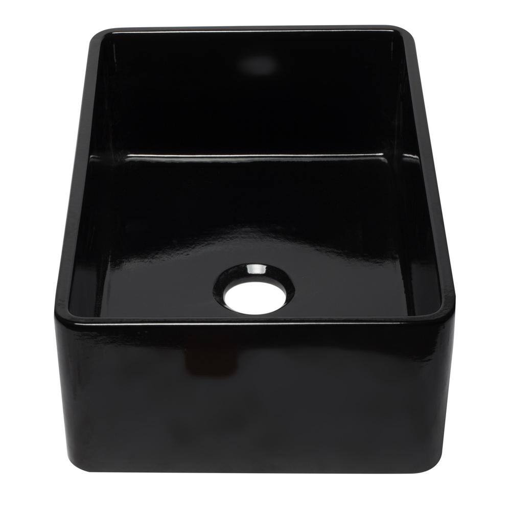 30'' Black Gloss Fireclay Farmhouse Single Bowl Kitchen Sink