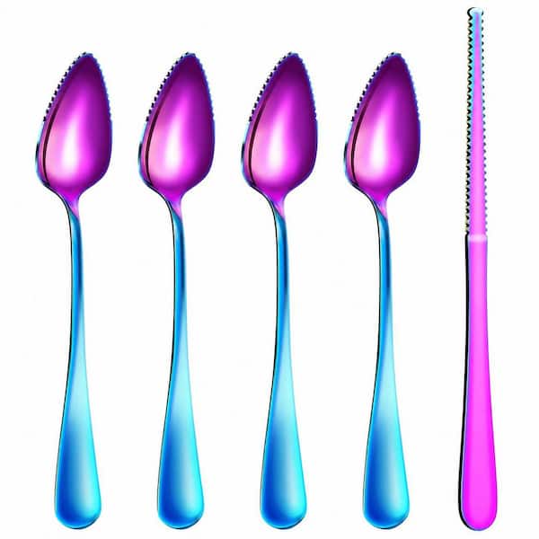 5-Piece Stainless Steel Grapefruit Spoon and Knife Set with Serrated Edges and Thick Handles for Citrus