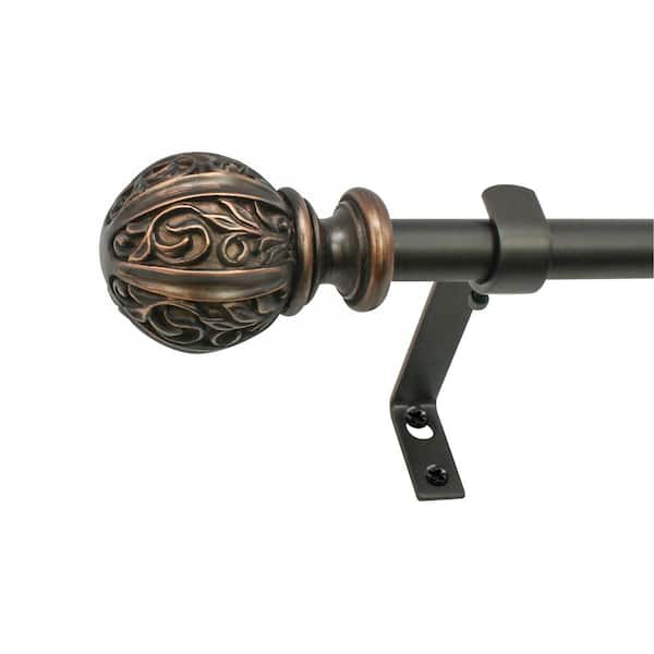 Montevilla Leaf Ball 86 in. - 128 in. Adjustable Curtain Rod 5/8 in. in Vintage Bronze with Finial