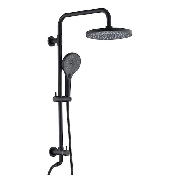 3-Spray Wall Bar Round Rain Shower Faucet Kit with Handheld Shower in Matte Black (Valve Not Included)