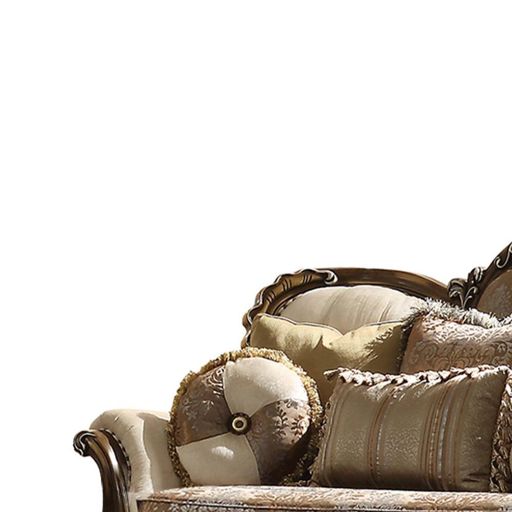 Latisha Tan Floral Fabric Loveseat with Nailhead Trim