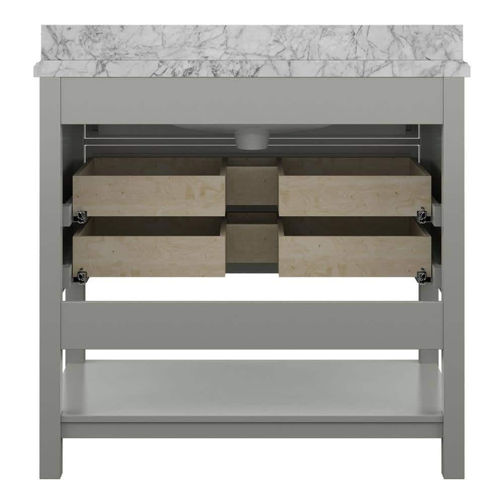Grey Pine Wood Single Sink Bathroom Vanity with Carrara Marble Top