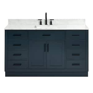 Hepburn 61 in. W x 22 in. D x 35.25 in. H Bath Vanity in Blue with Carrara Marble Vanity Top in White with White Basin