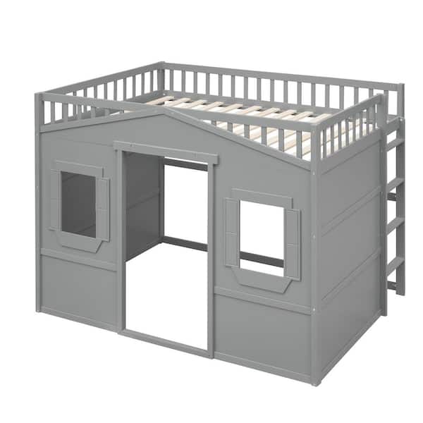 Polibi Full Size House Loft Bed with Ladder-Gray