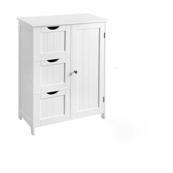 Dracelo 23.6 in. W x 11.8 in. D x 31.9 in. H White Bathroom Linen Cabinet with 3 Drawers and Adjustable Shelf