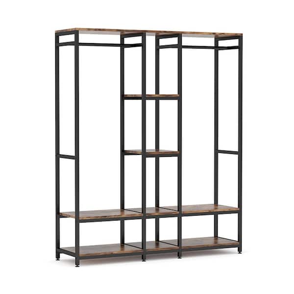 JOMEED Industrial Steel Freestanding Closet Clothing Garment Rack Organizer  with 6 Shelves and Hanging Rod for Home, Dorm, and Bedroom, Black/Brown