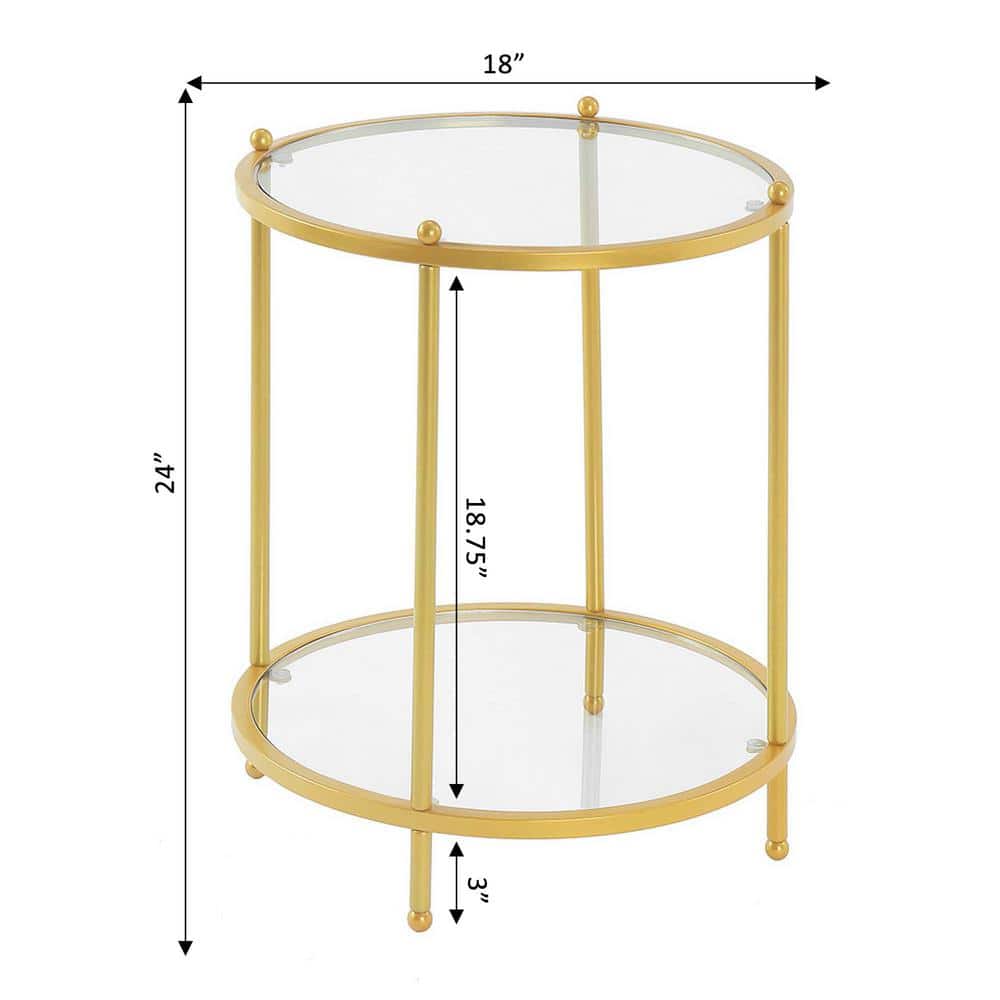 Gold and Clear Glass Round End Table with Shelf