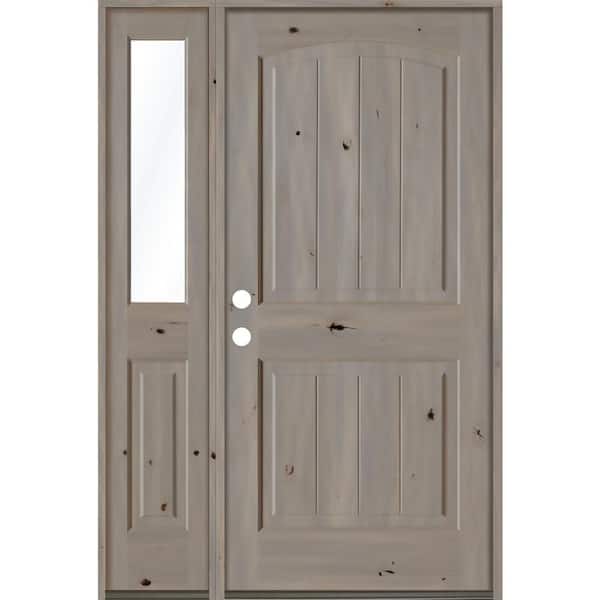 Krosswood Doors 50 in. x 80 in. Rustic Knotty Alder 2-Panel Right-Hand/Inswing Clear Glass Grey Stain Wood Prehung Front Door w/Sidelite