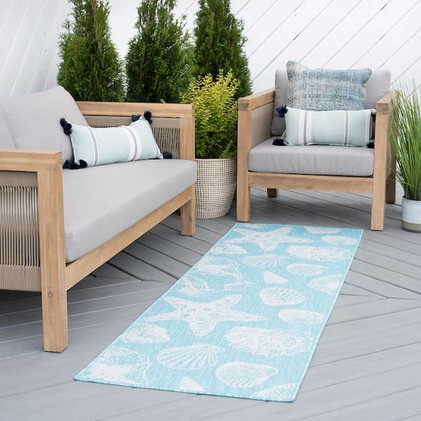 Eco Coastal Aqua 2 ft. x 8 ft. Indoor/Outdoor Runner Rug