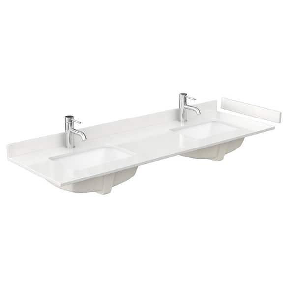 Wyndham Collection 66 in. W x 22 in. D Quartz White Rectangular Double Sink Bathroom Vanity Top in White