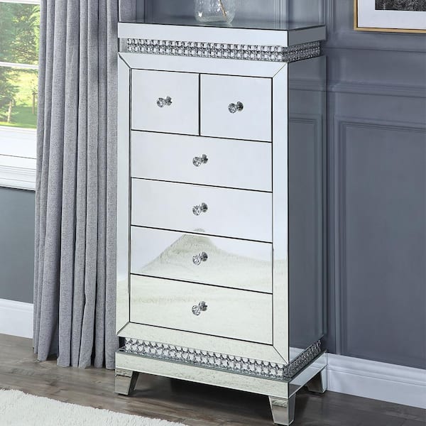 Acme Furniture Lotus Mirrored and Faux Crystals 48 in. Accent Cabinet Office Storage Cabinet with Storage and Drawer
