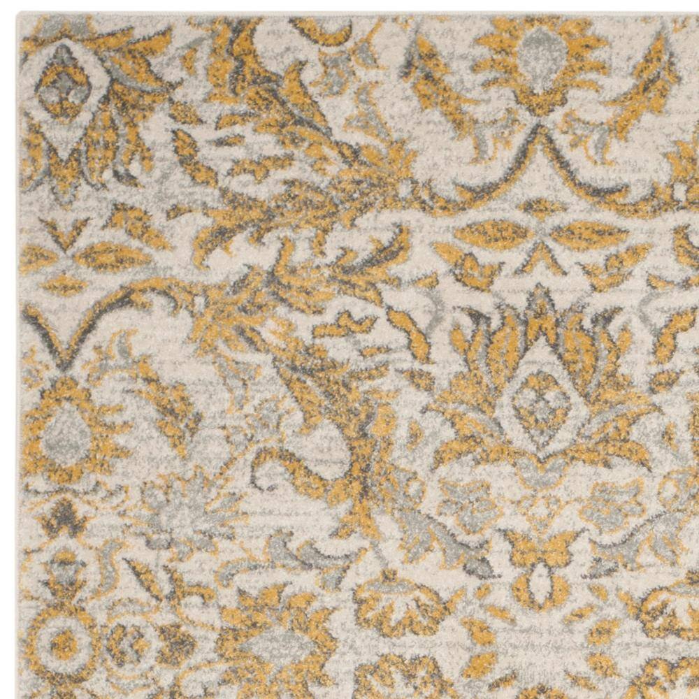 Ivory and Gold High Pile Floral Synthetic Area Rug