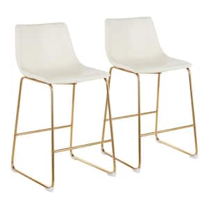 Duke 26 in. White Faux Leather and Gold Counter Stool (Set of 2)