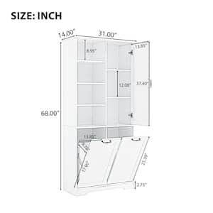 31 in. W x 14 in.D x 68 in.H White MDF Freestanding Bathroom Linen Cabinet w/ 1-Door, 2-Drawers and 3-Adjustable Shelves