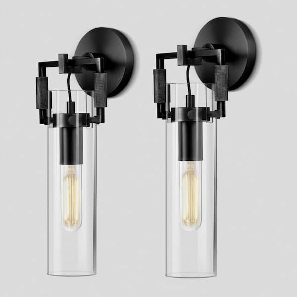5.5 in. 2 light Black Glass Wall Sconce, Modern industrial style wall lamp for bedroom, living room, Bulbs Included