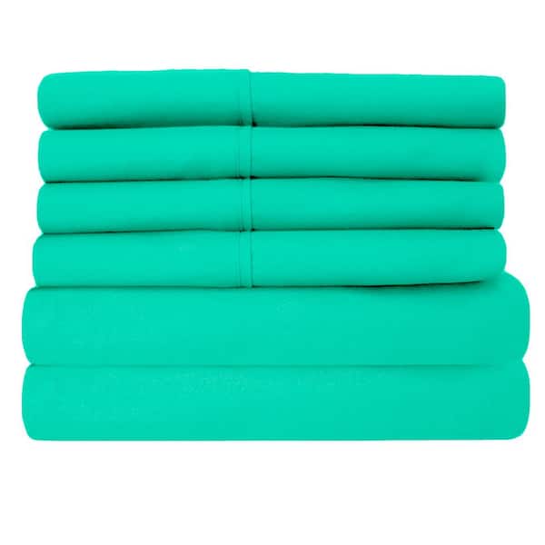 Luxury Home 6-Piece Turquoise Super-Soft 1600 Series Double-Brushed Full Microfiber Bed Sheets Set