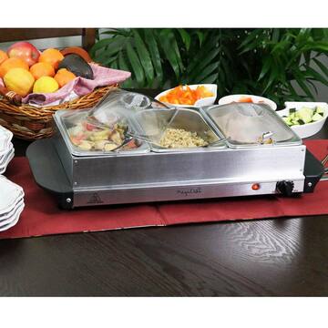 1.5 L Stainless Steel Warming Tray with 3 Crocks