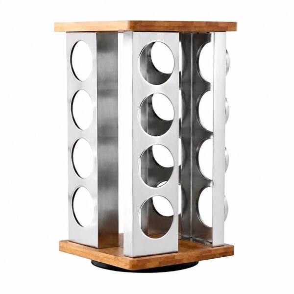 16 Jar Stainless Steel and Bamboo Warner Revolving Countertop Spice Jar Rack Organizer with Labeled Caps