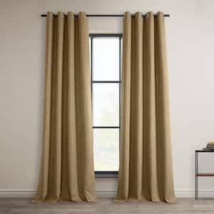 Butterscotch Brown Faux Linen Grommet Room Darkening Curtain - 50 in. W x 108 in. L (1 Panel)