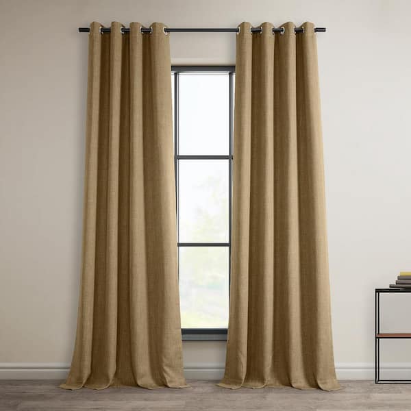 Exclusive Fabrics & Furnishings Butterscotch Brown Faux Linen Grommet Room Darkening Curtain - 50 in. W x 120 in. L (1 Panel)