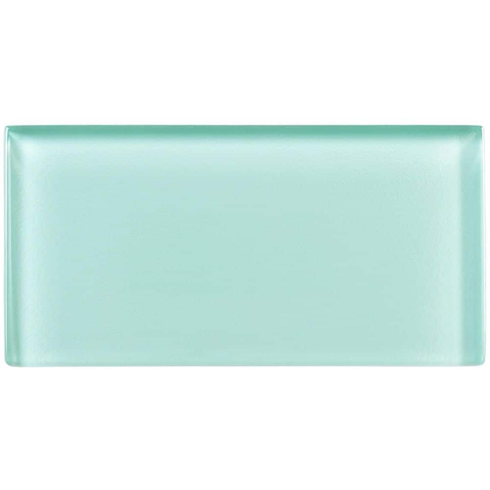 Aqua Blue Polished Glass 3" x 6" Subway Tile