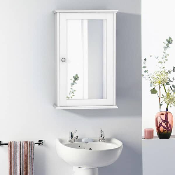 13.5 in. W x 6 in. D x 21 in. H Bathroom Wall Cabinet with Single Mirror Door in White