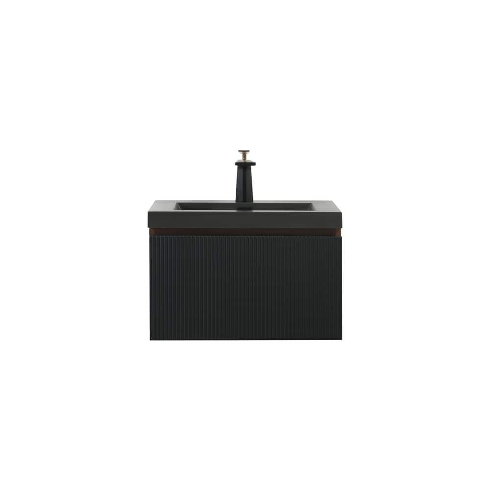 24 in. Single Sink Floating Black Bath Vanity with Black Quartz Top Assemble price history on PriceWatchPro