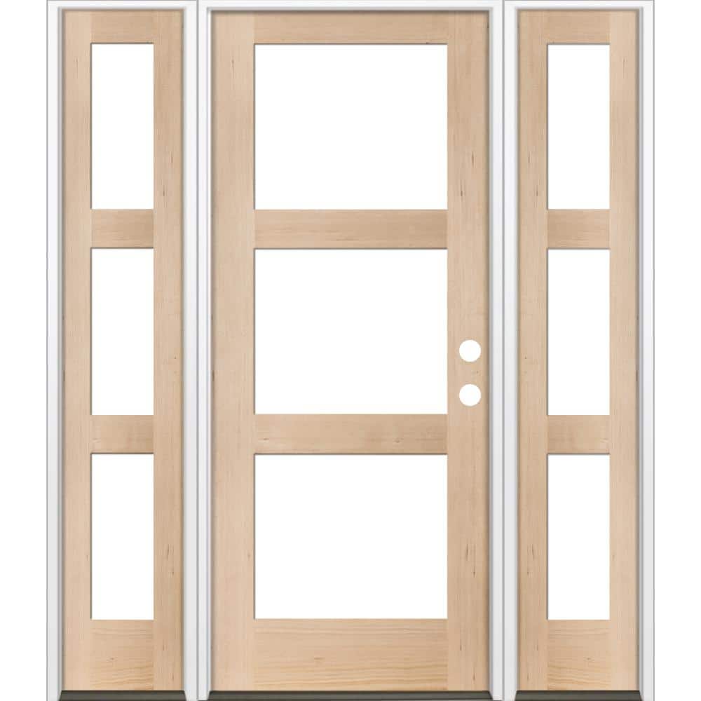 60 in. x 80 in. Modern Hemlock Left-Hand/Inswing 3-Lite Clear Glass Unfinished Wood Prehung Front Door with Sidelites price history on PriceWatchPro