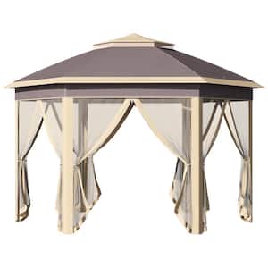 13 ft. x 11 ft. Pop Up Beige Gazebo, Double Roof Canopy Tent with Zippered Mesh Sidewalls