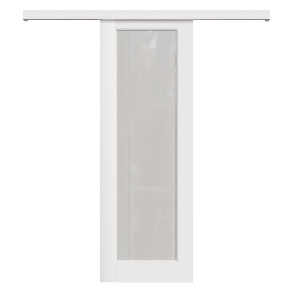 28 in. x 80 in. Hidden Track Style 1 Lite Frosted Glass White MDF Sliding Barn Door with Hardware Kit and Pantry Sticker price history on PriceWatchPro