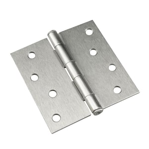 4 in. x 4 in. Brushed Nickel Full Mortise Butt Hinge with Removable Pin (2-Pack)