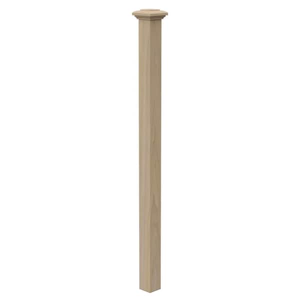EVERMARK Stair Parts 4077 64 in. x 3-1/2 in. Unfinished Poplar Starting or Landing Solid Core Box Newel Post for Stair Remodel