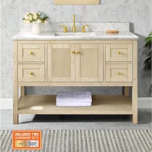 Arcott 49 in W x 22 in D x 35 in H Single Sink Fluted Bath Vanity in Natural Wood With Carrara Marble Top