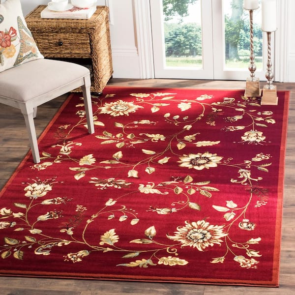 Lyndhurst Red/Multi 9 ft. x 12 ft. Border Floral Area Rug