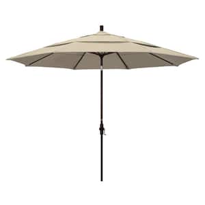 11 ft. Bronze Aluminum Pole Market Aluminum Ribs Crank Lift Outdoor Patio Umbrella in Antique Beige Sunbrella