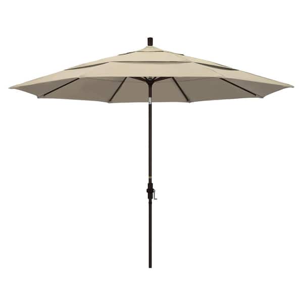 California Umbrella 11 ft. Bronze Aluminum Pole Market Aluminum Ribs Crank Lift Outdoor Patio Umbrella in Antique Beige Sunbrella