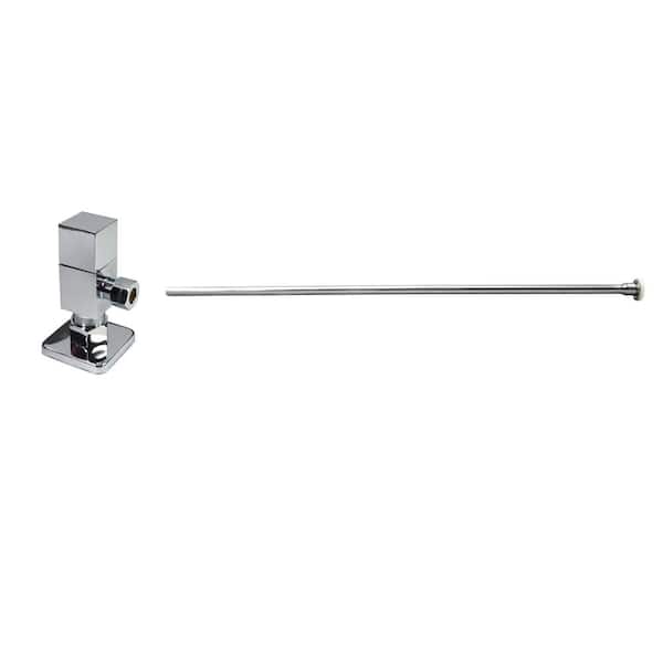 Westbrass 5/8 in. x 3/8 in. OD x 20 in. Flat Head Toilet Supply Line Kit with Square Handle 1/4-Turn Angle Stop, Polished Chrome