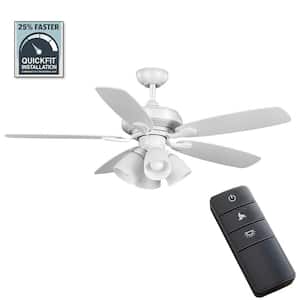 Hollis 52 in. Indoor LED Matte White Dry Rated Ceiling Fan with 5 Reversible Blades, Light Kit and Remote Control